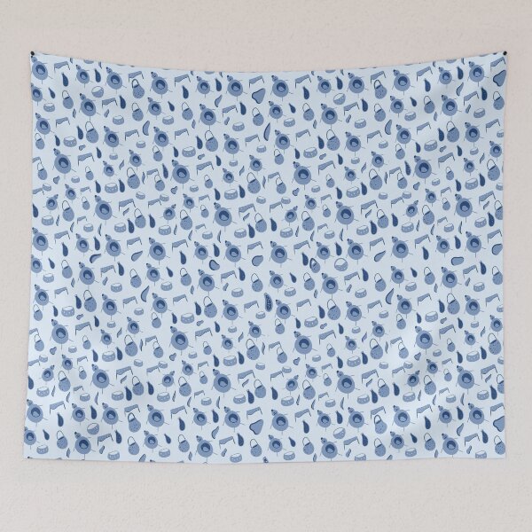 Item preview, Whimsical Hand-Drawn Blue Everyday Objects Pattern designed and sold by Senorona.