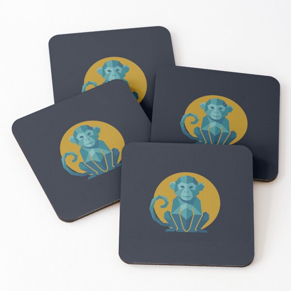 Item preview, Blue Monkey with Gold Background Sticker – Geometric Monkey Illustration for Youth and Urban Style designed and sold by bsbd-action.