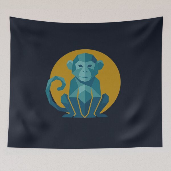 Item preview, Blue Monkey with Gold Background Sticker – Geometric Monkey Illustration for Youth and Urban Style designed and sold by bsbd-action.