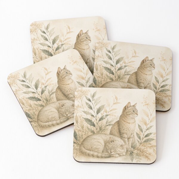 Item preview, Two Cats Botanical Watercolor Vintage Nature Poster designed and sold by WildRootsStudiobyMeg.
