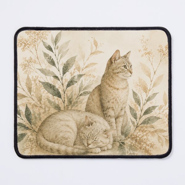 Item preview, Two Cats Botanical Watercolor Vintage Nature Poster designed and sold by WildRootsStudiobyMeg.