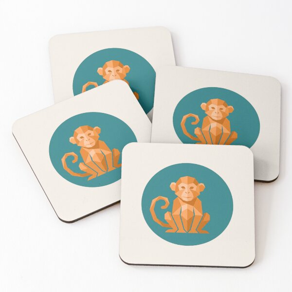 Item preview, Orange Monkey in Turquoise Circle Picture – Polygonal Animal Poster for Home Decor and Children's Gift designed and sold by bsbd-action.