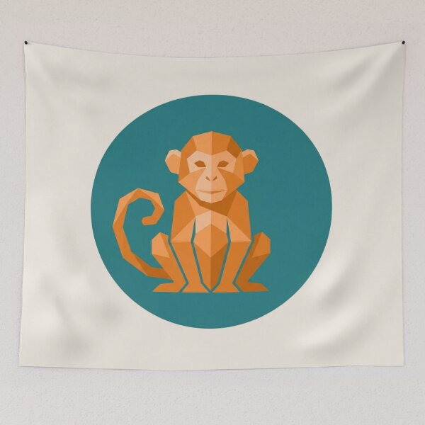Item preview, Orange Monkey in Turquoise Circle Picture – Polygonal Animal Poster for Home Decor and Children's Gift designed and sold by bsbd-action.