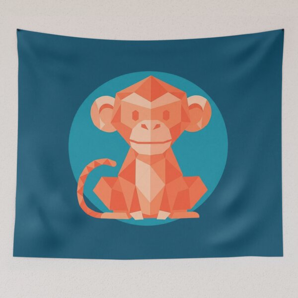 Item preview, Orange and Blue Monkey Vector Sticker – Happy Monkey Low Poly Art for Computers and Notebooks designed and sold by bsbd-action.