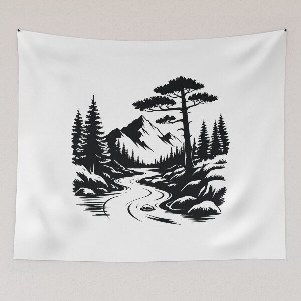 Item preview, mountain view with river tree designed and sold by Victoria-Cave.