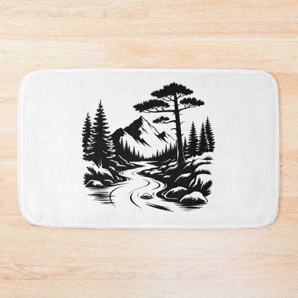 Item preview, mountain view with river tree designed and sold by Victoria-Cave.