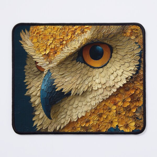 Item preview, Owl Flower Art, Bold Golden Blue Textured Floral Bird Illustration designed and sold by daila70.