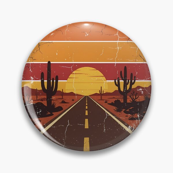 Item preview, Retro Distressed Desert Road Trip Sunset Badge designed and sold by InfiniteOrbit.