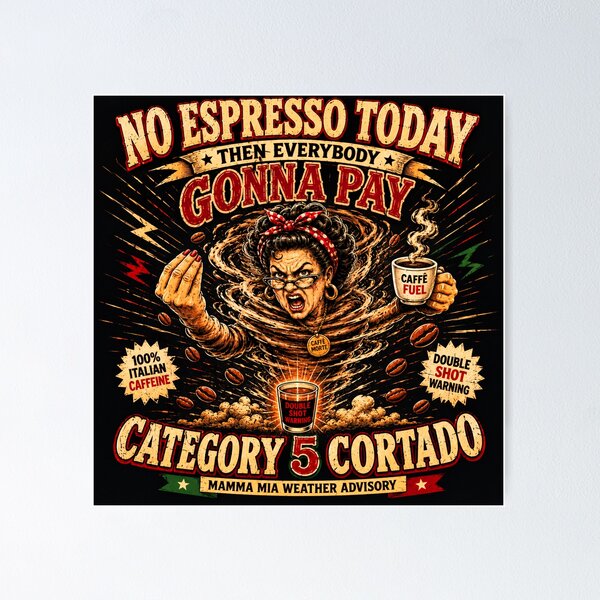 Item preview, No Espresso Today Then Everybody Gonna Pay - Funny Italian Coffee Shirt designed and sold by NinaJG007.