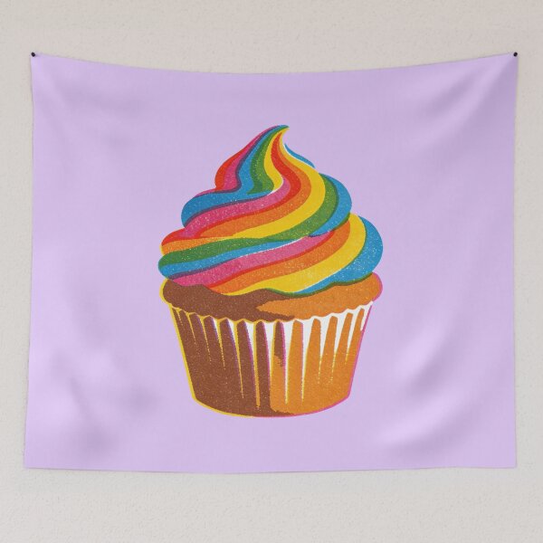 Item preview, Risograph Print Rainbow Swirl Icing Cupcake designed and sold by TackyTime.