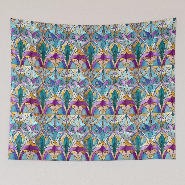 Item preview, Peacock Arabesque Art Deco Stained Glass Photo Texture designed and sold by DigitaICraft.