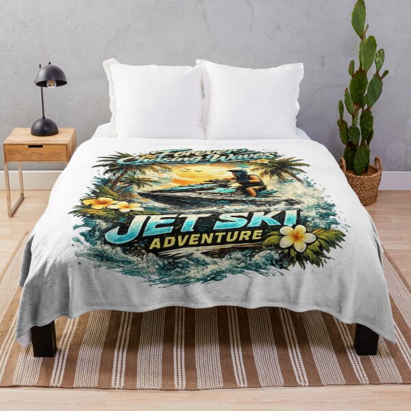 Artikelvorschau, „Für immer auf der Jagd nach Wellen“ – Jet-Ski-Abenteuer, tropische Wassersport-Grafik-T-Shirt entworfen und verkauft von Wear Sculpt.