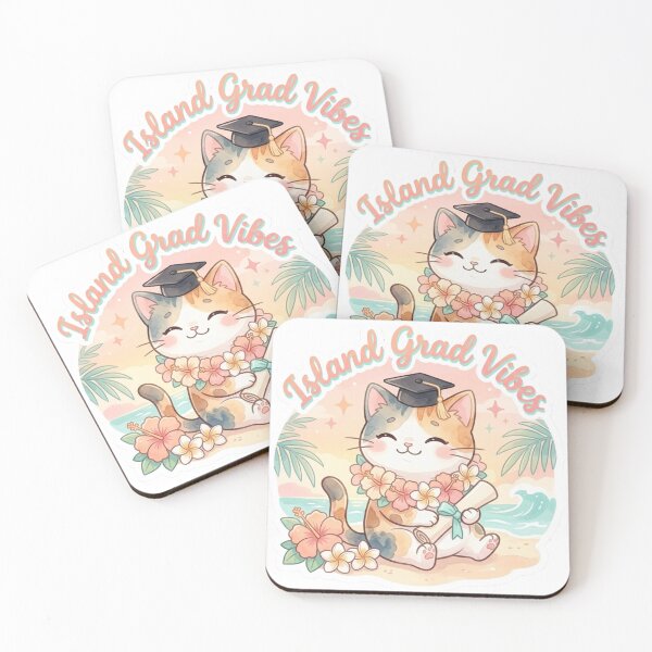 Item preview, Island Grad Vibes Hawaii Lani Cat Sticker | Tropical Graduation Kawaii Tabby Art designed and sold by LaniDigitalNook.