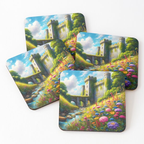 Item preview, Floral Fantasy Castle Trench – Bastions Beside Water Illustration designed and sold by EmeraldeaArt.