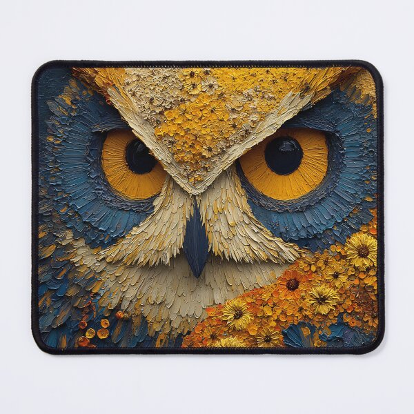 Item preview, Botanical Owl Portrait, Golden Wildflowers Deep Blue Impasto Art designed and sold by daila70.