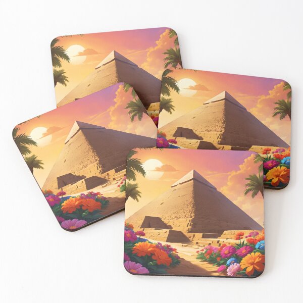 Item preview, Egyptian Pyramid Illustration – Floral Foreground with Palm Trees Fantasy Scene designed and sold by EmeraldeaArt.
