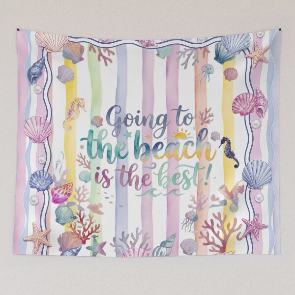 Item preview, Watercolor Whimsical Beach Day Quote Art: Shells & Seahorses designed and sold by VibranPalette.