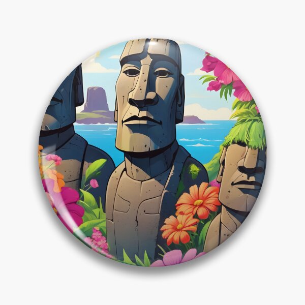 Item preview, Easter Island Moai Sculptures – Floral Fantasy Art Illustration designed and sold by EmeraldeaArt.