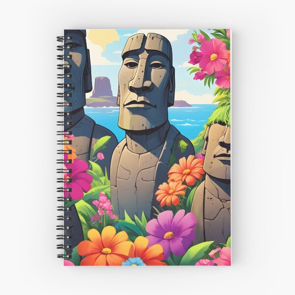 Item preview, Easter Island Moai Sculptures – Floral Fantasy Art Illustration designed and sold by EmeraldeaArt.