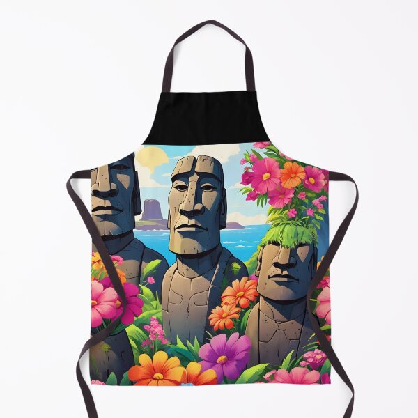 Item preview, Easter Island Moai Sculptures – Floral Fantasy Art Illustration designed and sold by EmeraldeaArt.