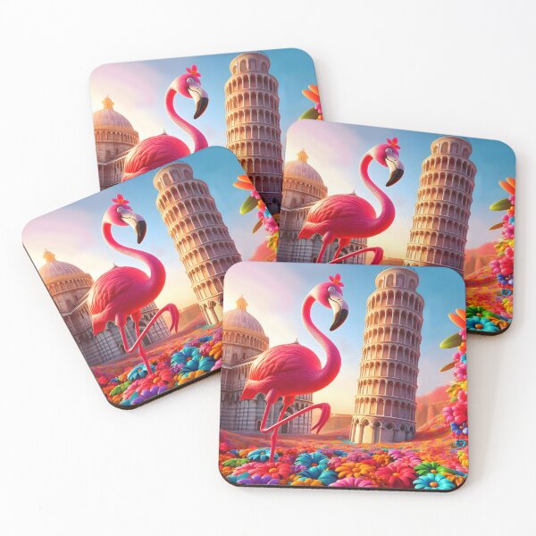 Item preview, Leaning Tower of Pisa Cartoon – Cute Flamingo Floral Fantasy Illustration designed and sold by EmeraldeaArt.