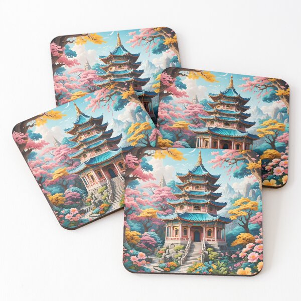 Item preview, Floral Blooming Pagoda – Chinese Fantasy Garden Illustration designed and sold by EmeraldeaArt.