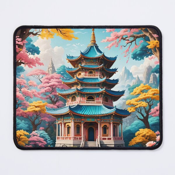 Item preview, Floral Blooming Pagoda – Chinese Fantasy Garden Illustration designed and sold by EmeraldeaArt.