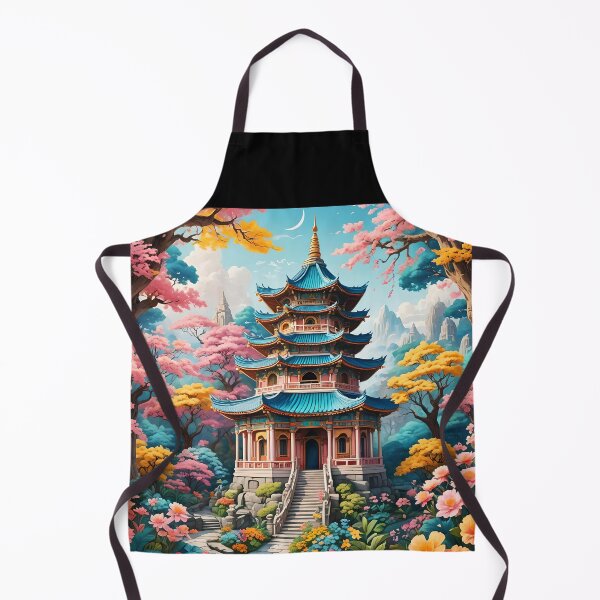 Item preview, Floral Blooming Pagoda – Chinese Fantasy Garden Illustration designed and sold by EmeraldeaArt.