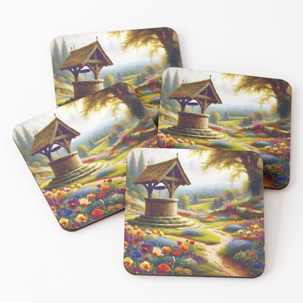 Item preview, Old Stone Well – Summer Garden Blooming with Colorful Flowers designed and sold by EmeraldeaArt.