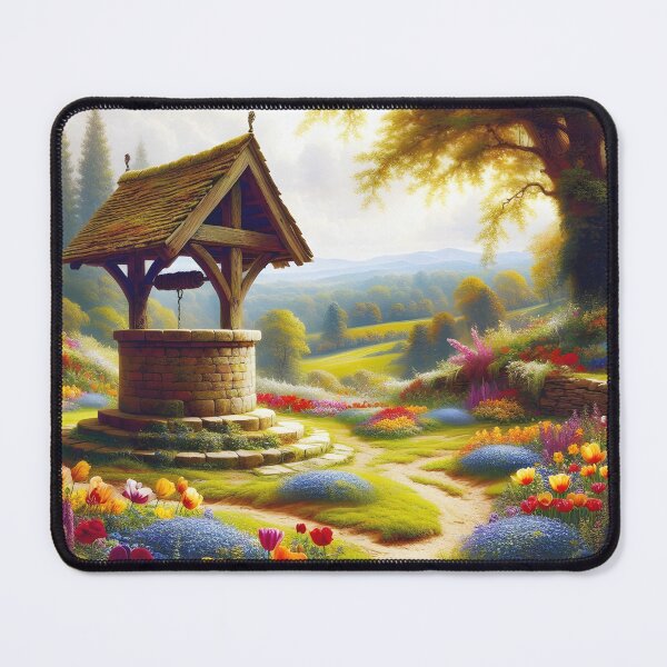 Item preview, Old Stone Well – Summer Garden Blooming with Colorful Flowers designed and sold by EmeraldeaArt.