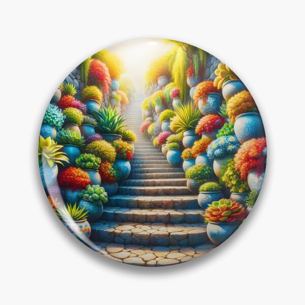 Item preview, Mediterranean Stairs – Blooming Succulents in Terracotta Pots on Sunlit Steps designed and sold by EmeraldeaArt.