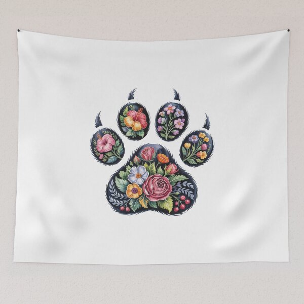 Aperçu de l'œuvre Motif floral et empreinte de patte d'animal créée et vendue par jkrphoto.