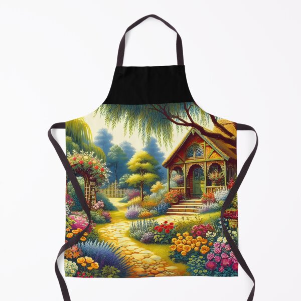 Item preview, Floral English Garden Terrace – Summer Bloom with Trellis and Climbing Roses designed and sold by EmeraldeaArt.