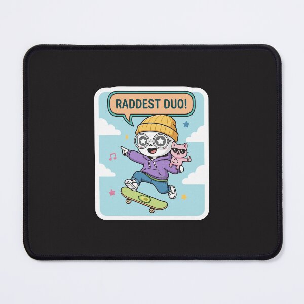 Item preview, "Raddest Duo" Cute Skater Skeleton And Pink Cat Kawaii Art designed and sold by Cipher & Soul.