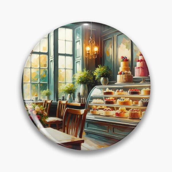 Item preview, Cafeteria Parlor Interior – Cozy Tables with Cakes and Warm Vintage Atmosphere designed and sold by EmeraldeaArt.