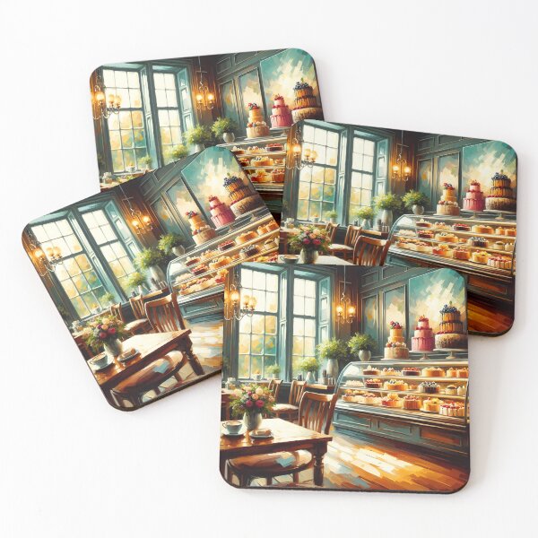 Item preview, Cafeteria Parlor Interior – Cozy Tables with Cakes and Warm Vintage Atmosphere designed and sold by EmeraldeaArt.