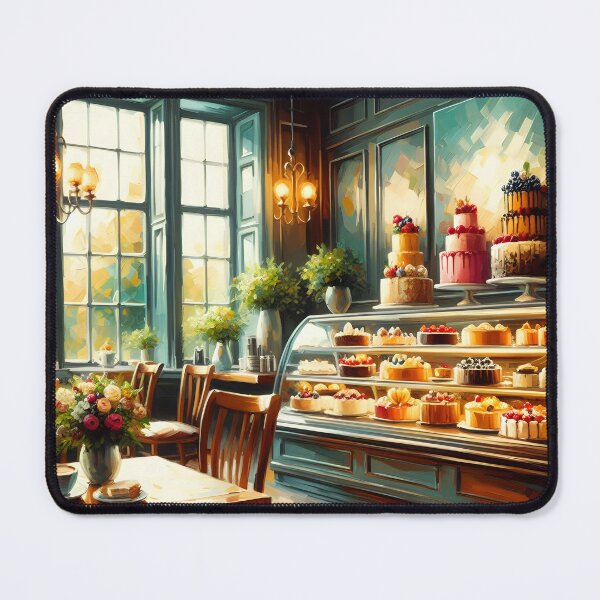 Item preview, Cafeteria Parlor Interior – Cozy Tables with Cakes and Warm Vintage Atmosphere designed and sold by EmeraldeaArt.