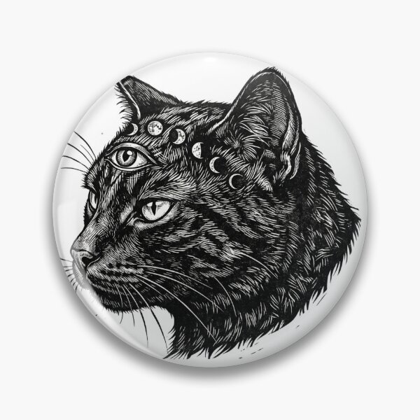 Item preview, Triple Eyed Alchemical Cat - Nine Lives Moon Phases Woodcut designed and sold by The Arcane Archives.