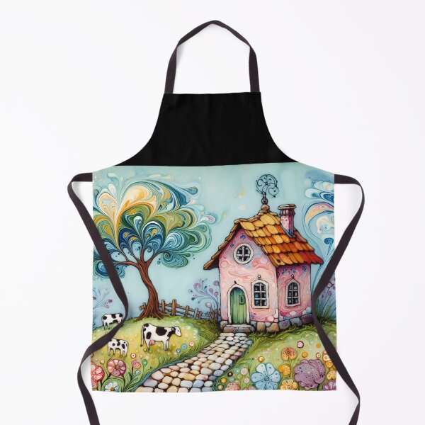 Item preview, Boho Pink Little Farm House – Cobblestone Path, Cows, Whimsical Tree and Florals designed and sold by EmeraldeaArt.