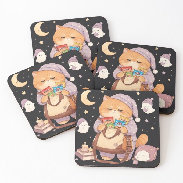 Item preview, Sleepy Cat Pajama Party Snacks designed and sold by Luna's World - Moody Vibes Studio.