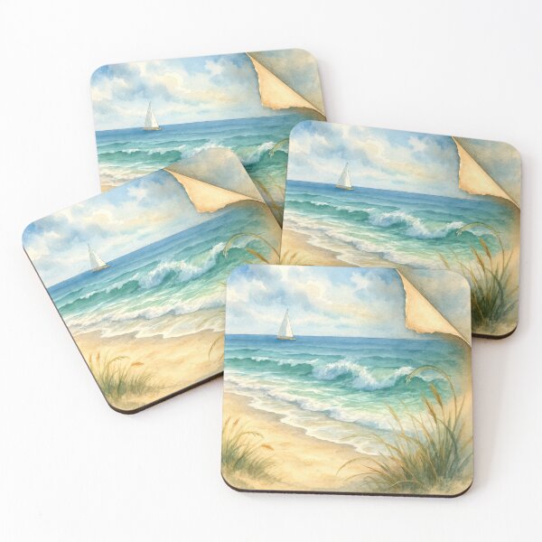 Item preview, Seashore Watercolor Scene with Sailboat designed and sold by Maria Dryfhout.
