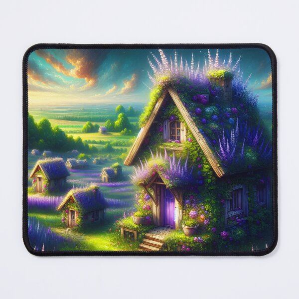 Item preview, Lavender Overgrown Countryside Home – Purple Dream Fantasy Cottage Scene designed and sold by EmeraldeaArt.