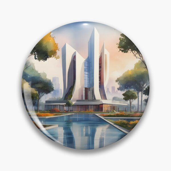 Item preview, White Futuristic Skyscraper – Autumn Watercolor Cityscape designed and sold by EmeraldeaArt.