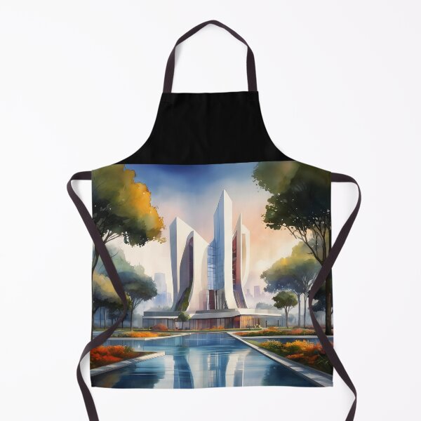 Item preview, White Futuristic Skyscraper – Autumn Watercolor Cityscape designed and sold by EmeraldeaArt.