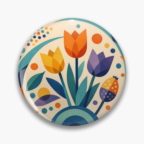 Item preview, Geometric Tulip Bouquet with Circular Botanical Forms designed and sold by InkSmithery.