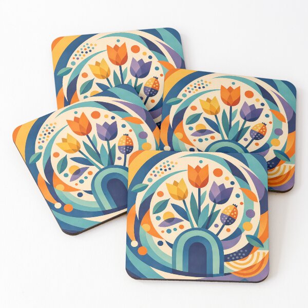 Item preview, Geometric Tulip Bouquet with Circular Botanical Forms designed and sold by InkSmithery.