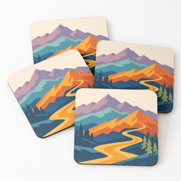 Item preview, Geometric Mountain Valley with Golden River designed and sold by InkSmithery.