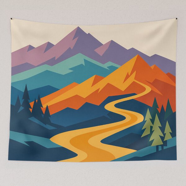 Item preview, Geometric Mountain Valley with Golden River designed and sold by InkSmithery.