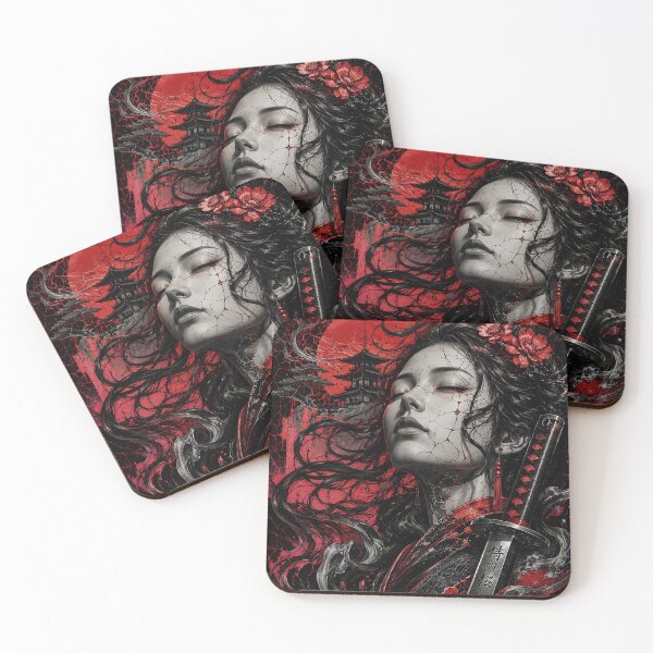 Item preview, Japanese Samurai Girl – Dark Red & Black Warrior | Gothic Anime Aesthetic designed and sold by saamessart.