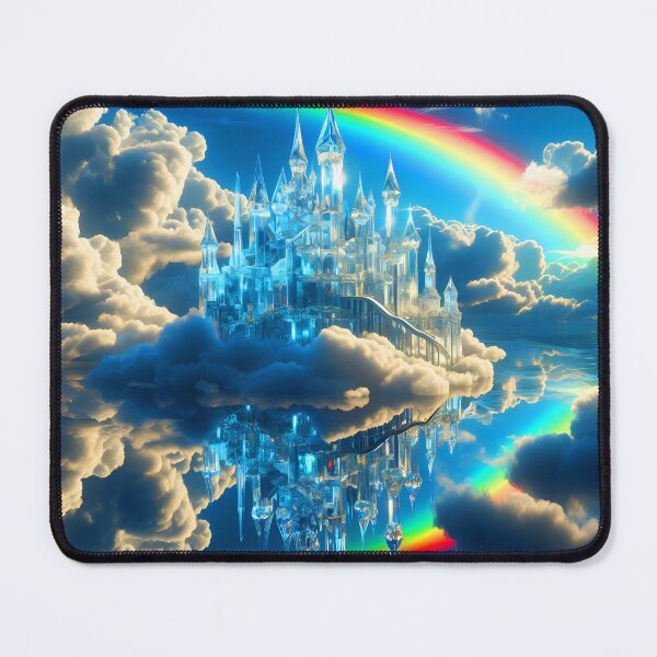 Item preview, Crystal Glass Palace – Floating in Water and Clouds Under a Rainbow Fantasy Sky designed and sold by EmeraldeaArt.
